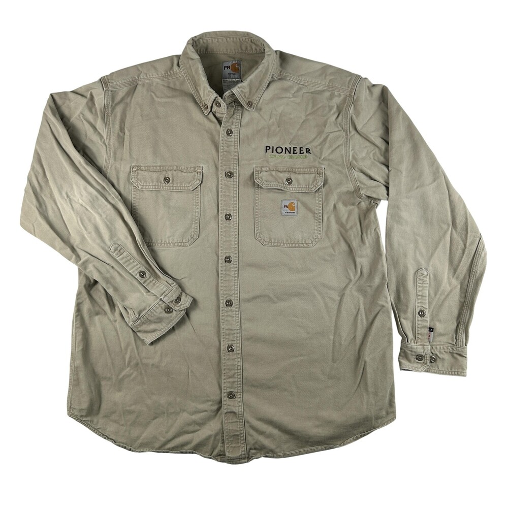Carhartt FR Shirt Mens XL Flame Resistant Long Sleeve Button Up Pioneer Logo